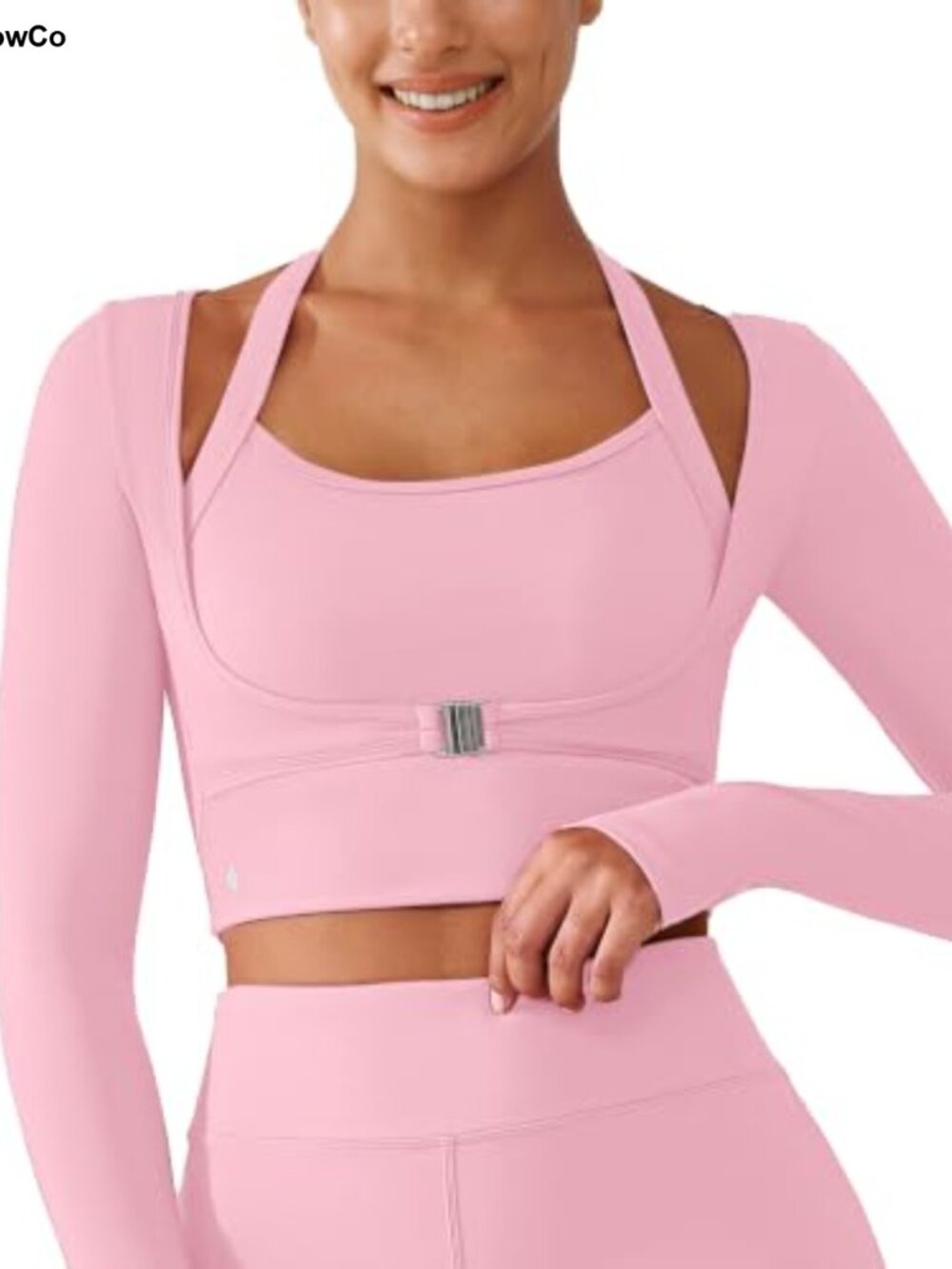 Long Sleeve Halter Crop Top Athletic Bolero Shrug Thumb Holes
